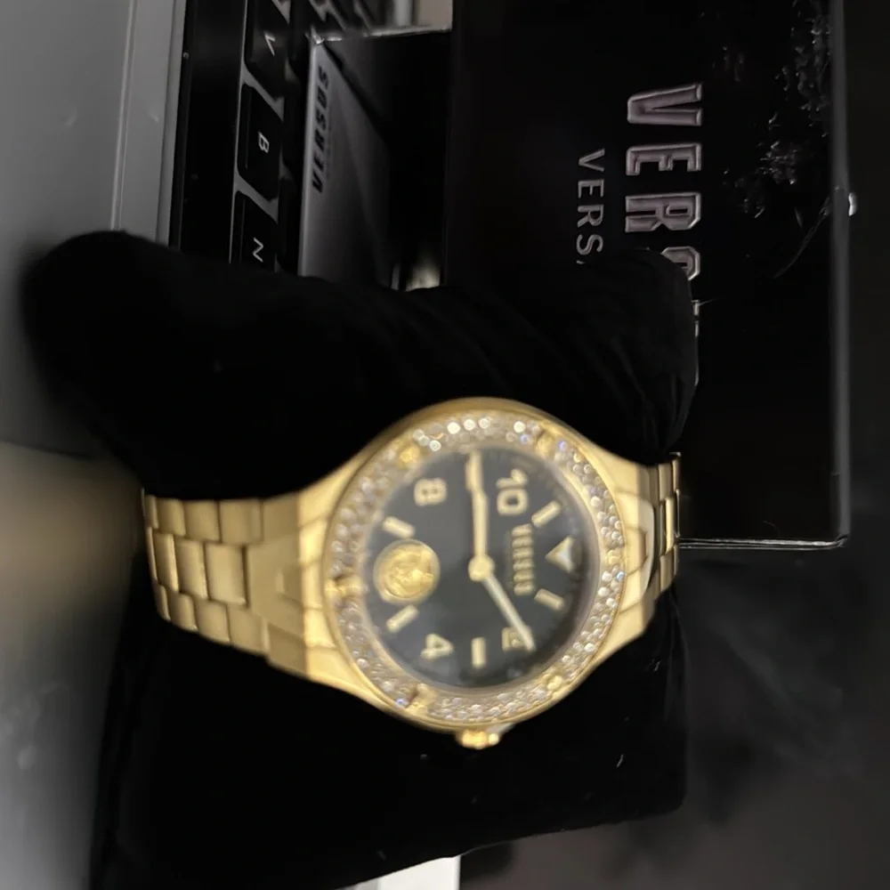 Versace Versus Gold Bracelet Watch with Black Dial and Crystal Bezel